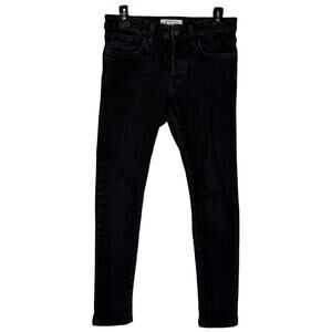 Forever 21‎ Jeans Mens 31 Black Denim Stretch Button-Fly Mid-Rise Tapered Leg